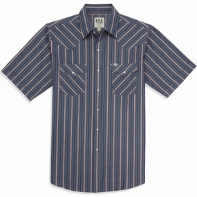 Ely Walker Men's Blue Americana Dobby Stripe Shirt Evening Elegance Striped Design