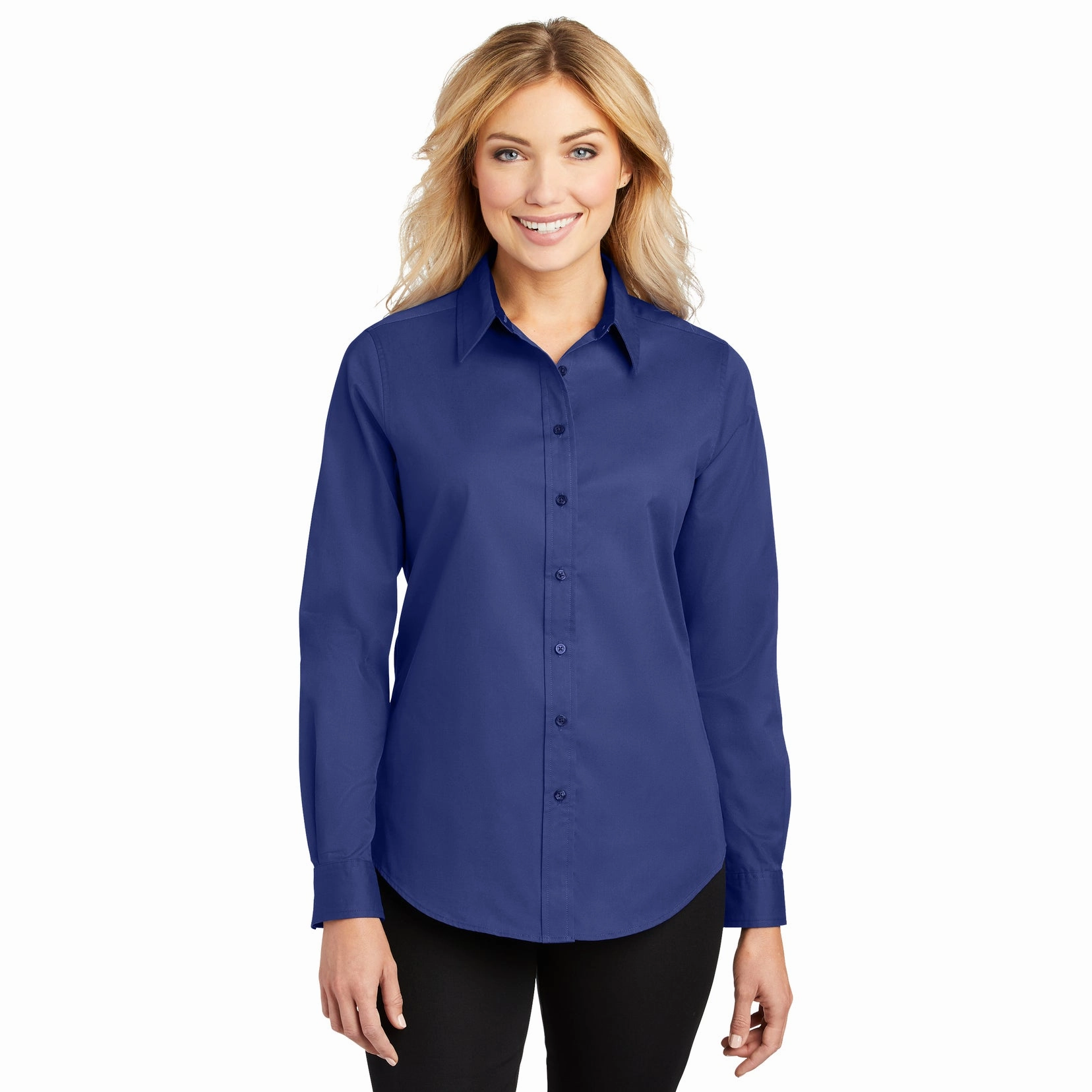 LowProfileDesign Port Authority Women's Mediterranean Blue Long Sleeve Shirt