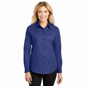 Port Authority Women's Mediterranean Blue Long Sleeve Shirt Multipurpose Design
