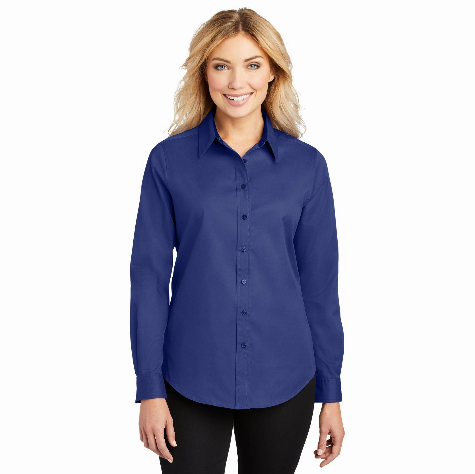 Port Authority Women's Mediterranean Blue Long Sleeve Shirt Multipurpose Design