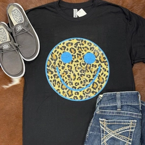 Tailored Placket Black Cheetah Smiley Tee
