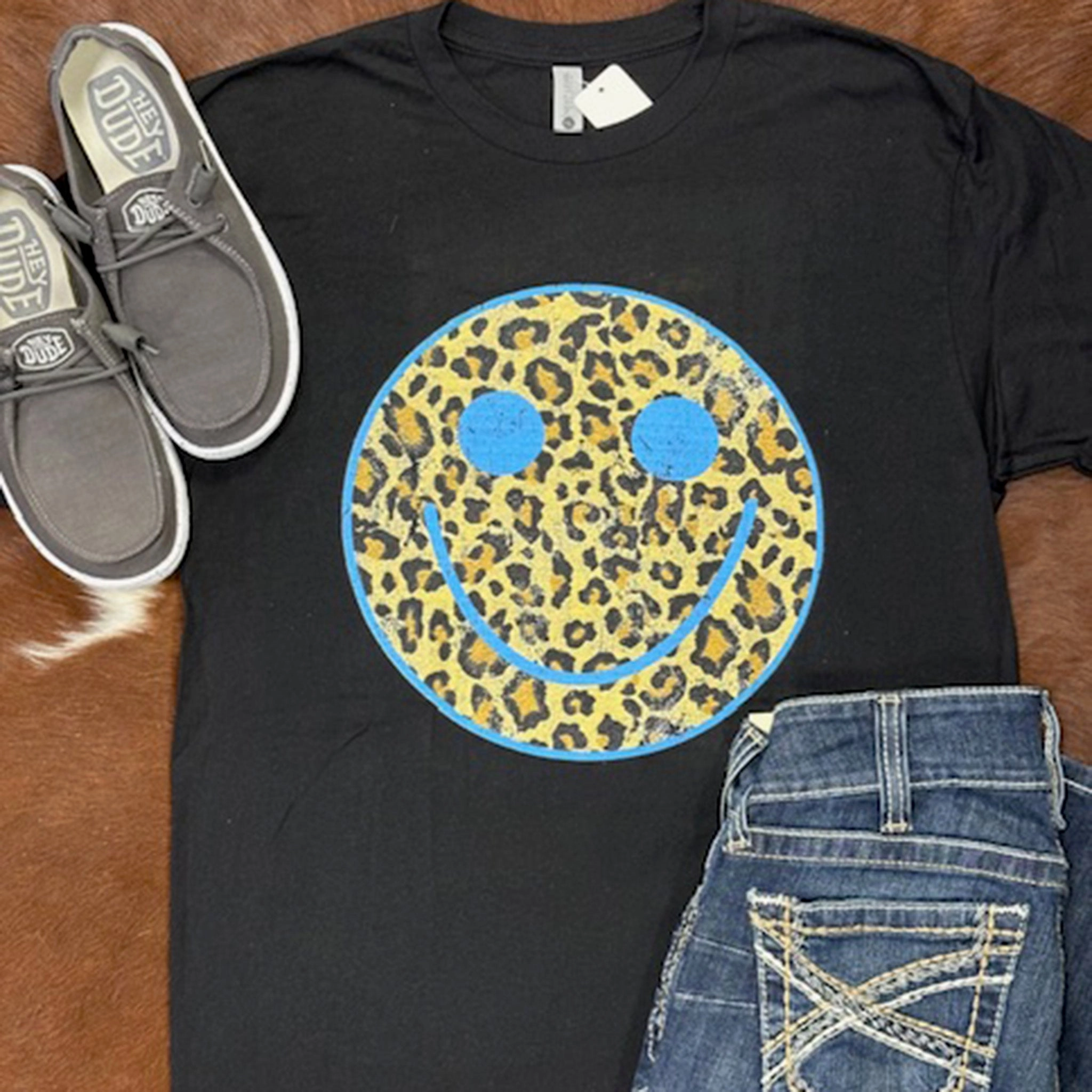 Soft Wool Black Cheetah Smiley Tee