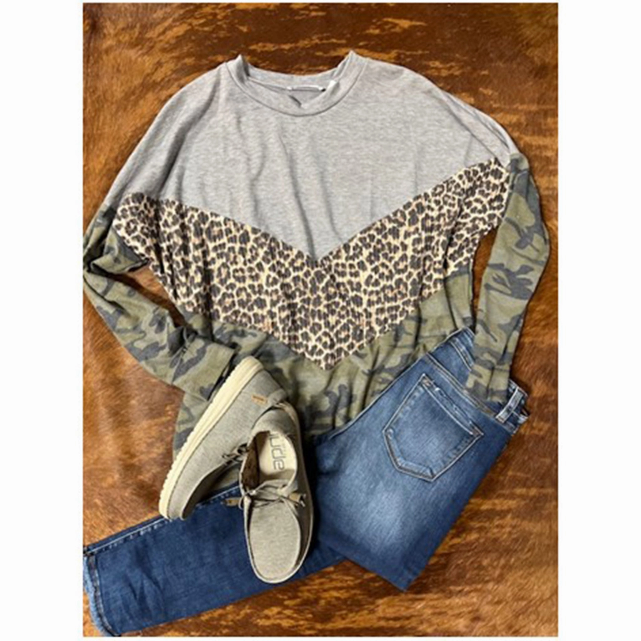 Women's Grey, Cheetah, & Camo Long Sleeve Shirt Temperature control AbrasionResistant Edging