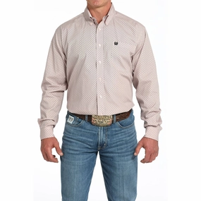 Cinch Men's Basketweave Print Long Sleeve Shirt Adjustable Cuff Closure