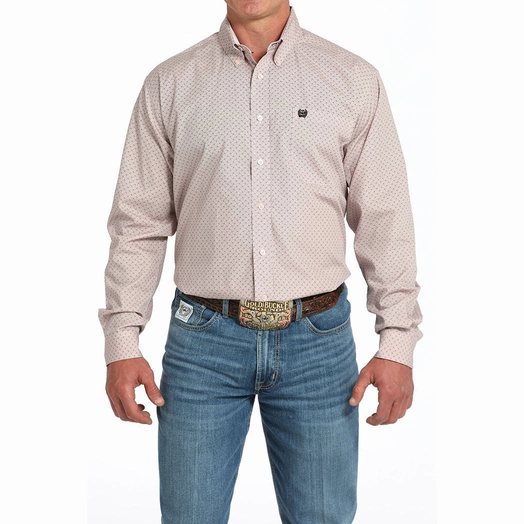 Cinch Men's Basketweave Print Long Sleeve Shirt Hidden Button Placket