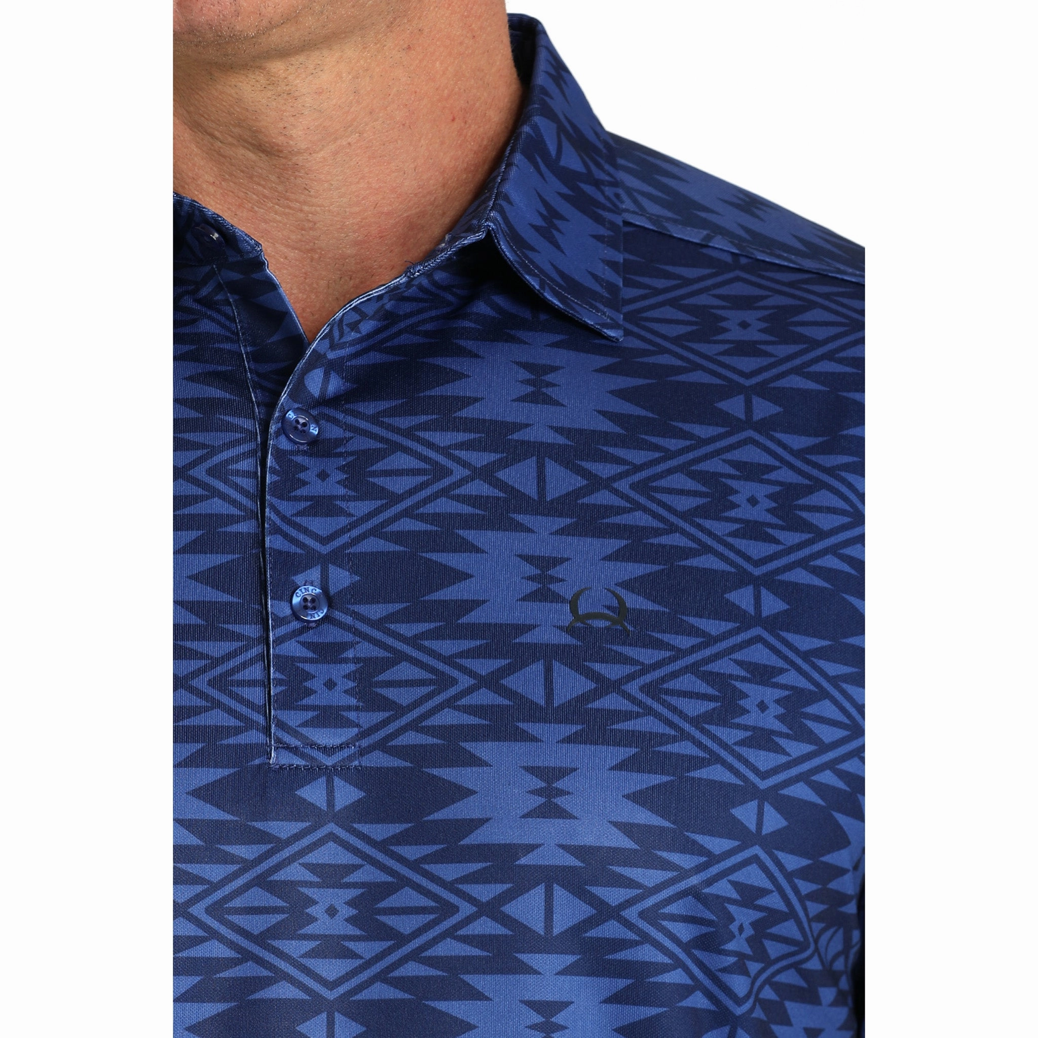 Cinch Men's Blue Aztec Arena Flex Polo Matte Finish Zip Front