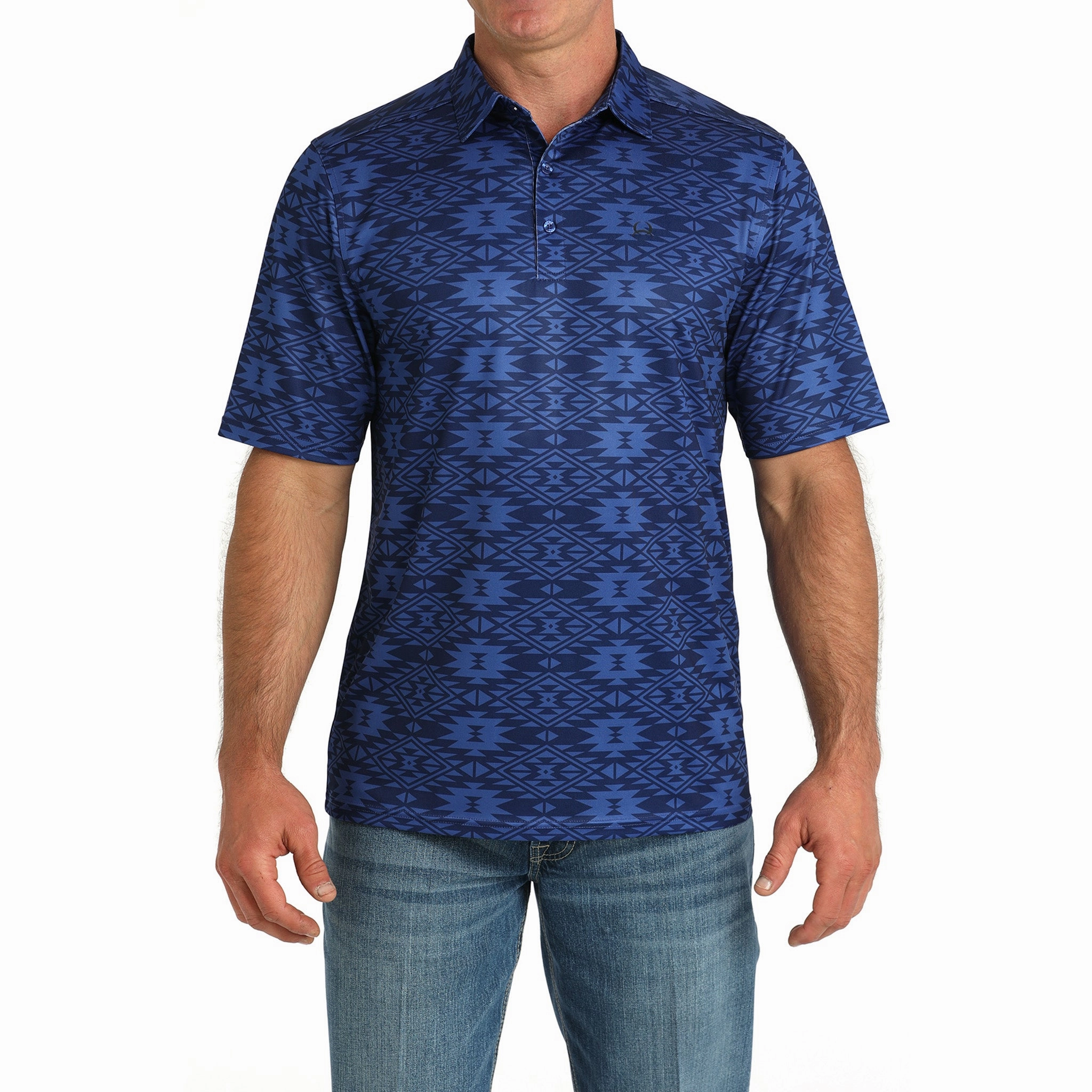 Cinch Men's Blue Aztec Arena Flex Polo Youthful Appeal