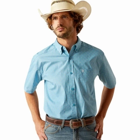All-Weather Ready Refined Aesthetic Ariat Classic Fit Turquoise Print Short Sleeve Button Up