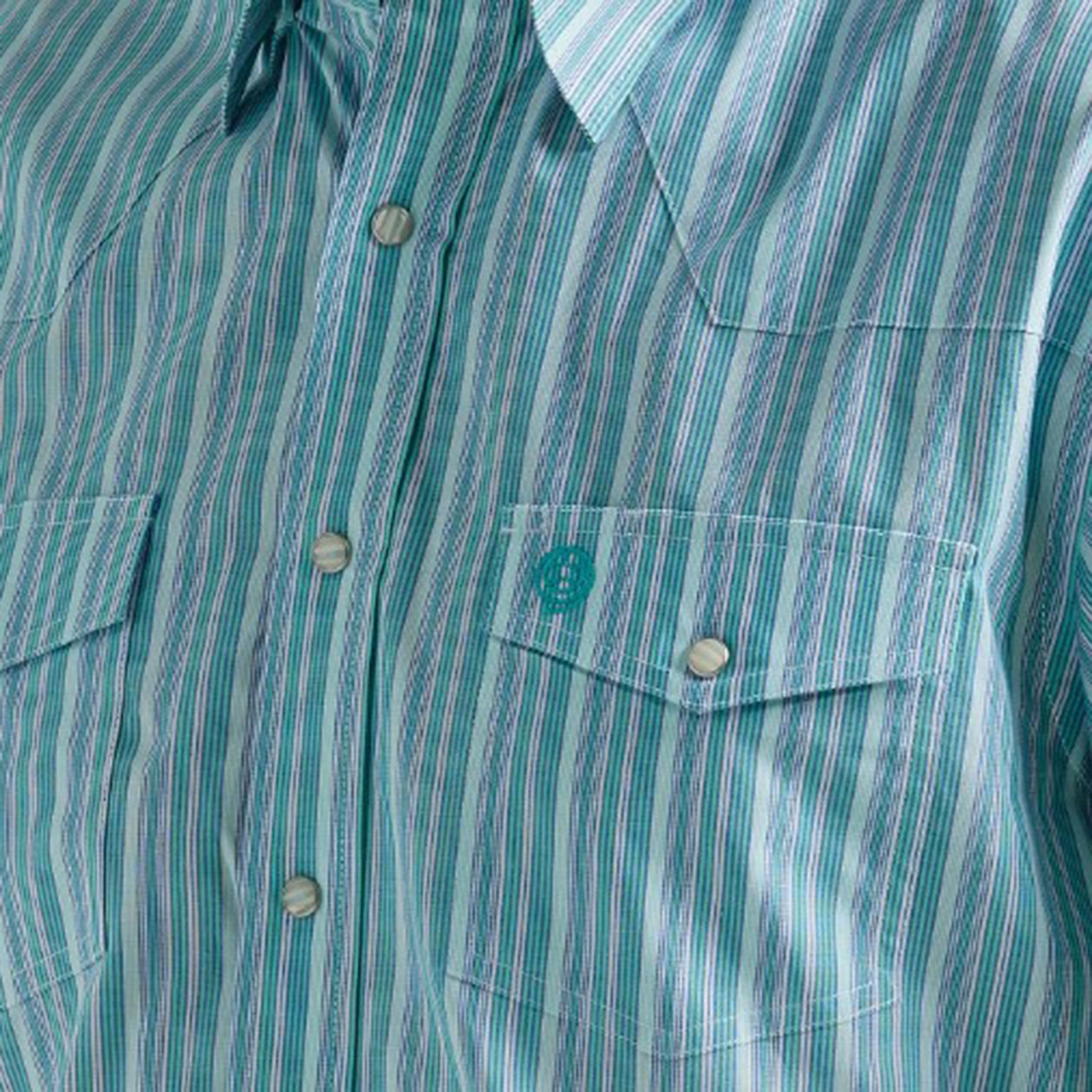 Wrangler Men's Teal Striped George Strait Shirt Embroidered Logo