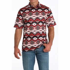 No Chafe Edging Cinch Men's Arena Flex Red & Black Aztec Polo