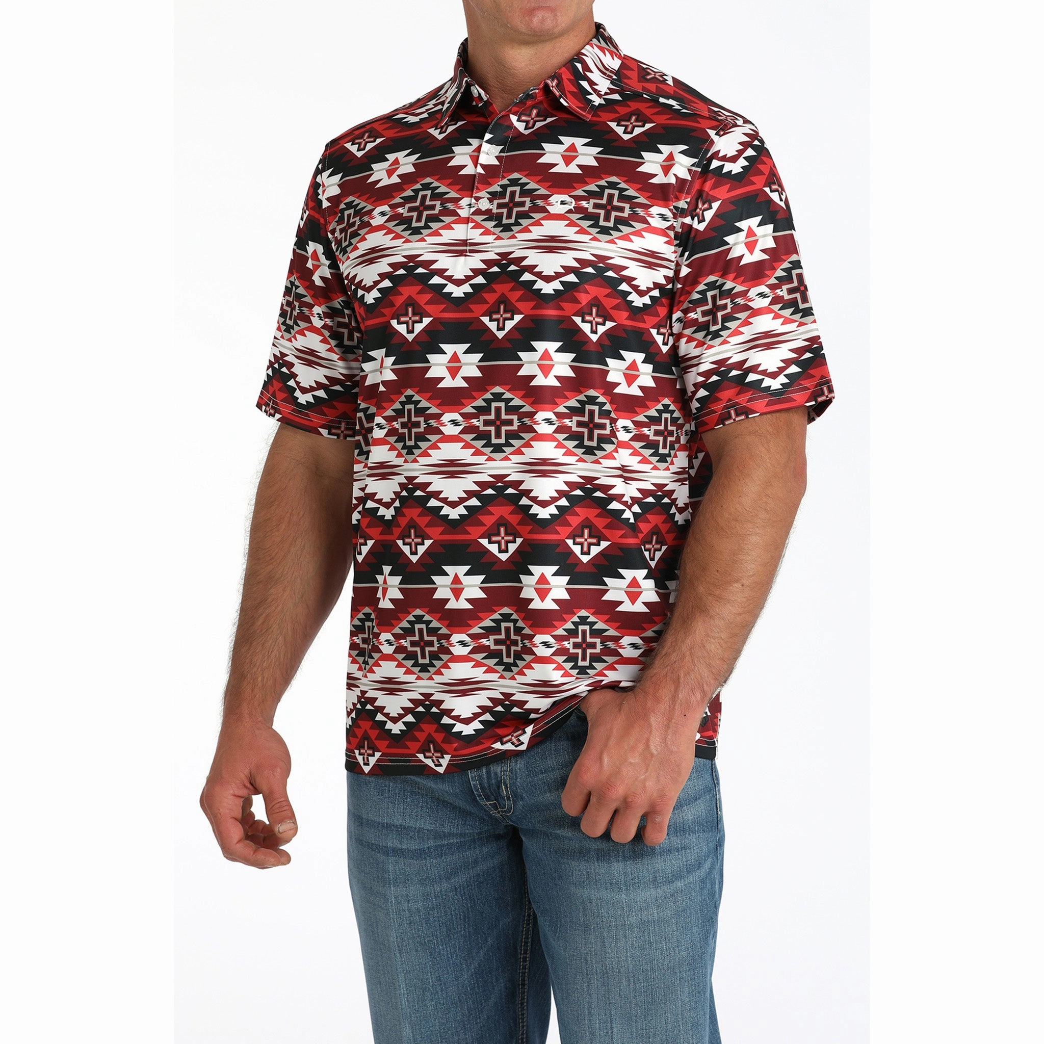 Interview Ready Cinch Men's Arena Flex Red & Black Aztec Polo