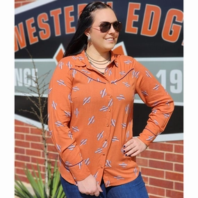 Cactus Print Pearl Snap L/S High Neckline Structure Light Fabric