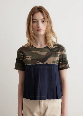 Camouflage Pleats Denim Top Luxurious Feel
