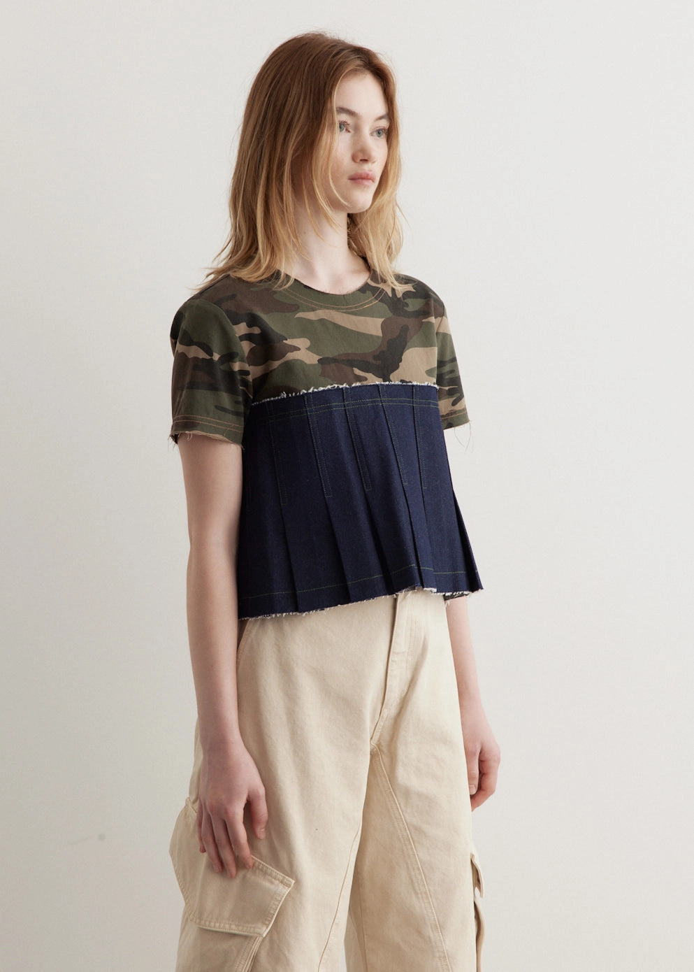 birthday party Camouflage Pleats Denim Top