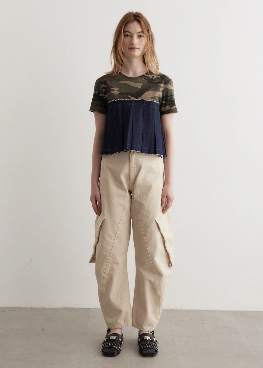 Classic Fit Camouflage Pleats Denim Top