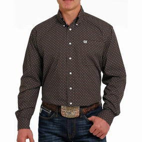 Cinch Men's Brown Geometric Shirt Wrinkle Resistant Finish