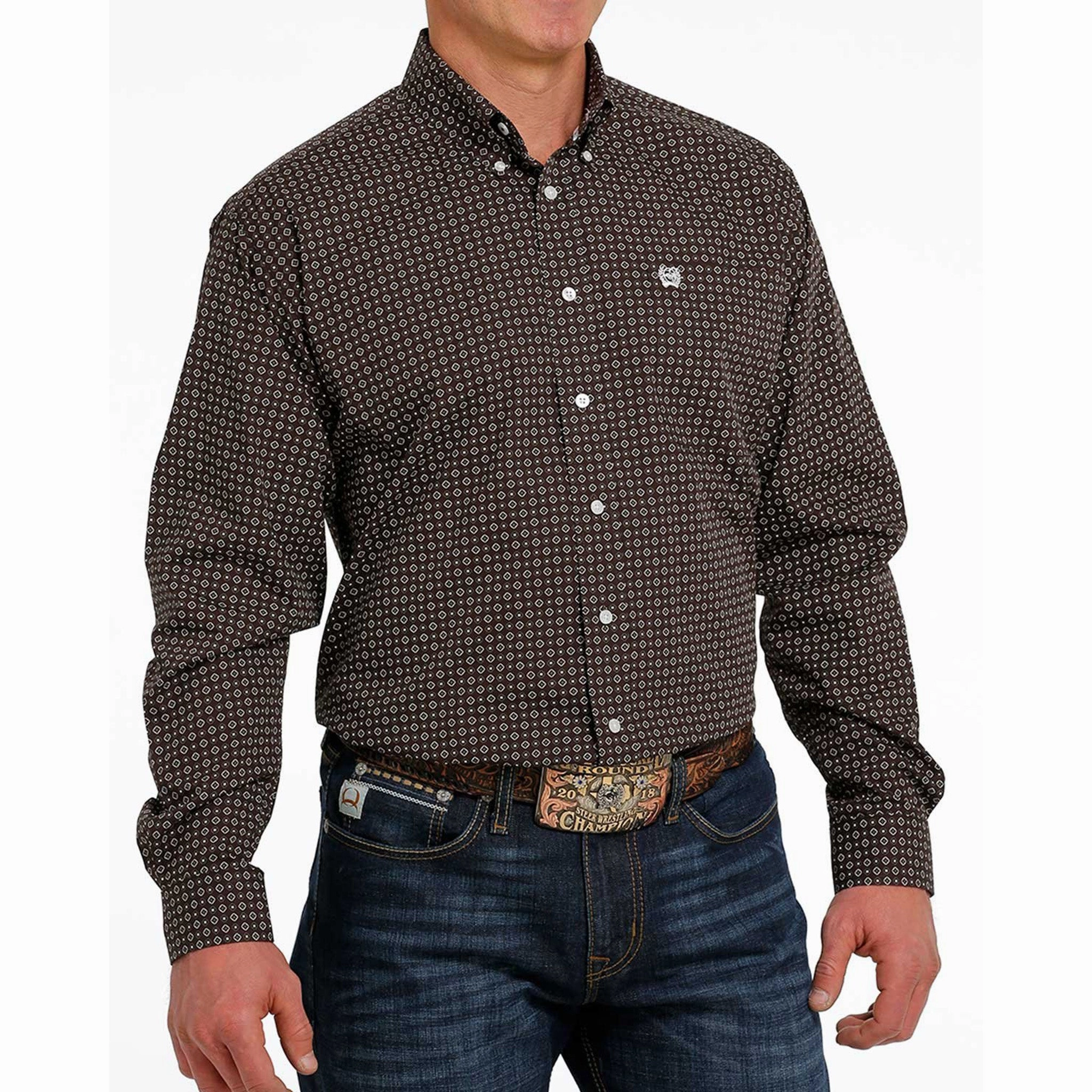 Active Layer Sustainable fashion Cinch Men's Brown Geometric Shirt