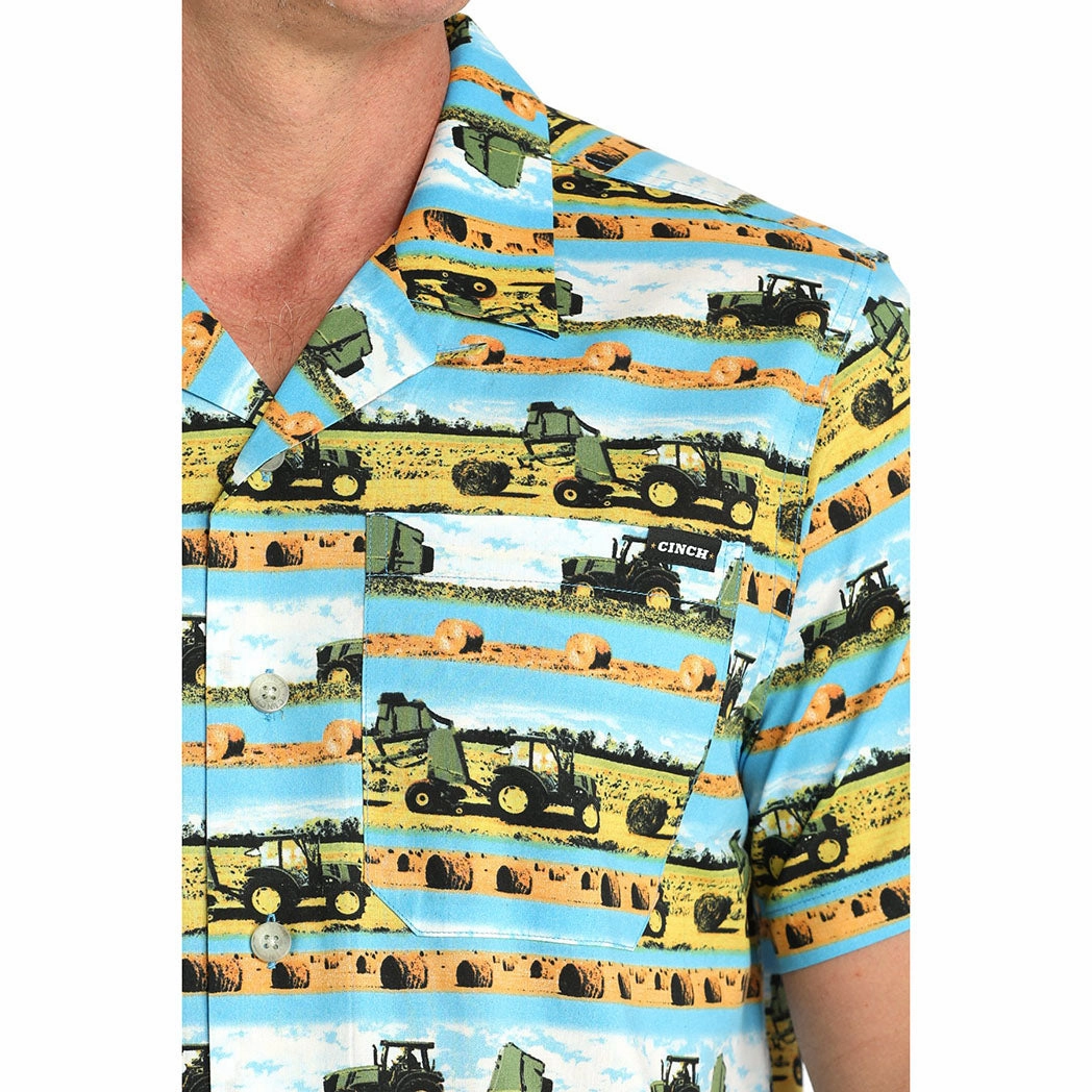 Customizable Design Easy Care Cinch Men's Hayin Season Camp Shirt-Blue