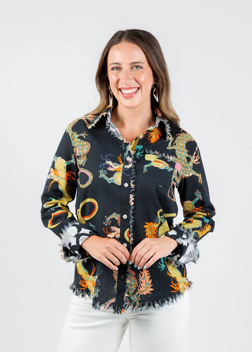 Cape Cod Cotton/Linen Frayed Shirt - Black Dragon Diagonal Zipper Closure Slim Fit Shirt Thermal Regulating Fabric