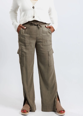 Cozy Stretch Caracas Stretch Cupro Wide Leg Cargo Pants - Oak