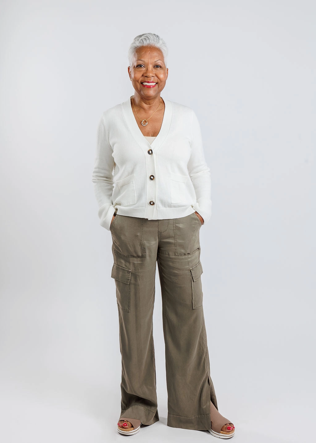 Caracas Stretch Cupro Wide Leg Cargo Pants - Oak Durable Material Sleek Waist