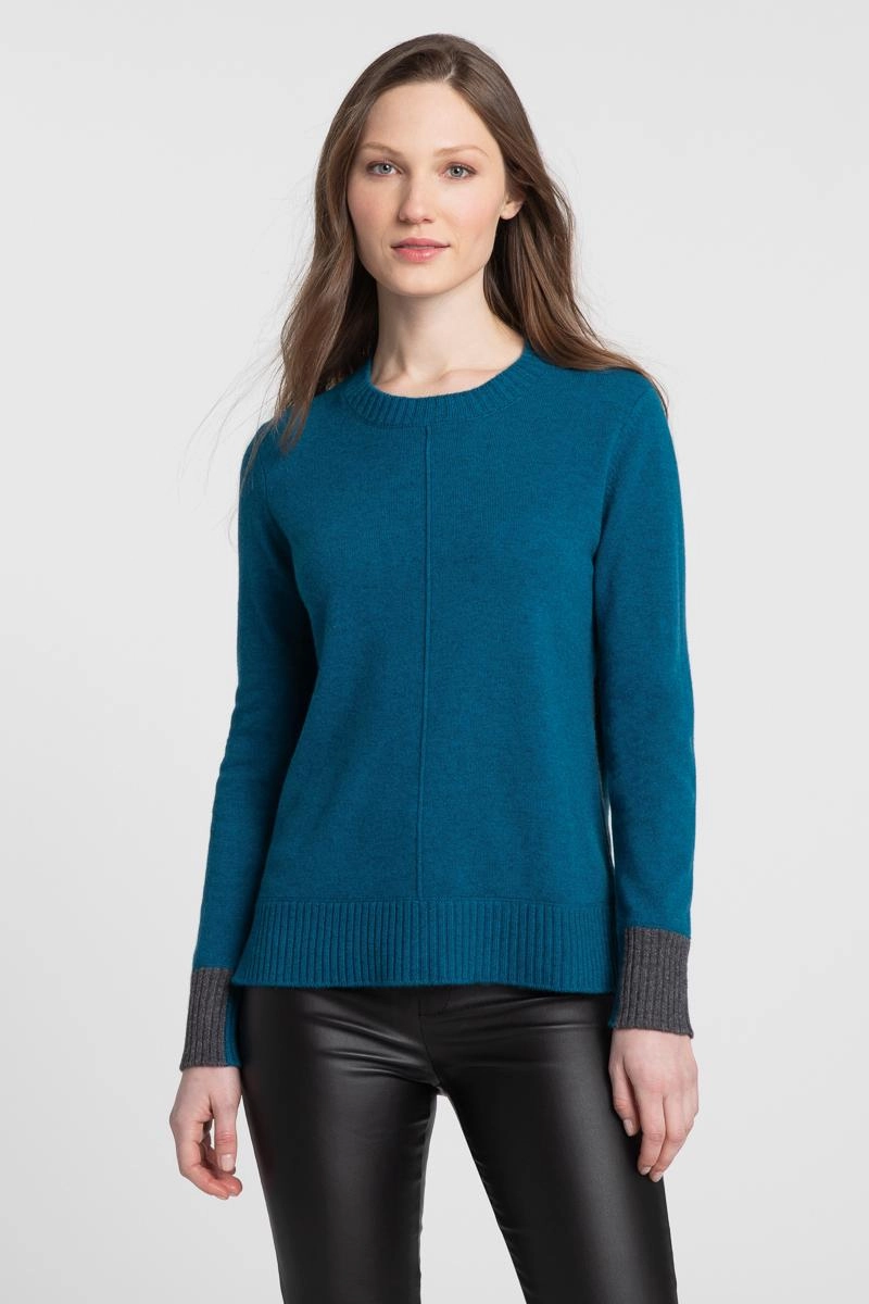 Cashmere Contrast Trim Crew Sweater Layering Options