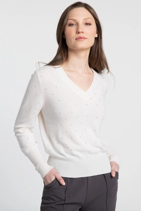 Cashmere Crystal V-neck Sweater Chilly Knit Casual Design