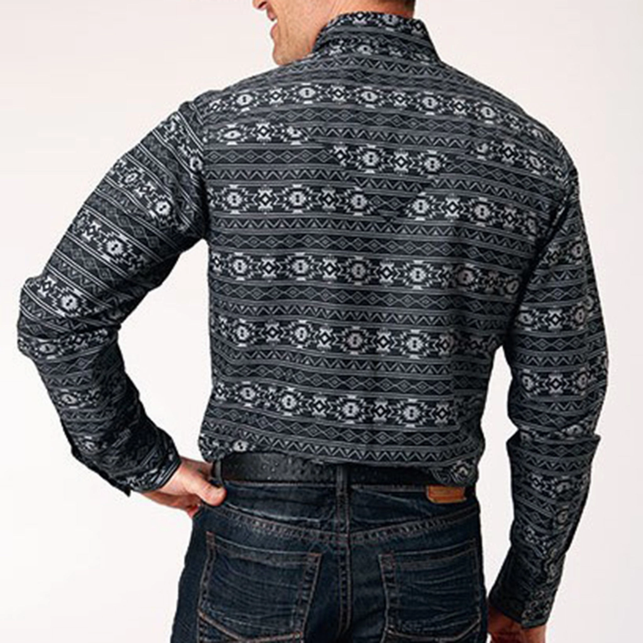 Roper Men's Black Aztec Stripe Shirt Durable Texture Classic Look