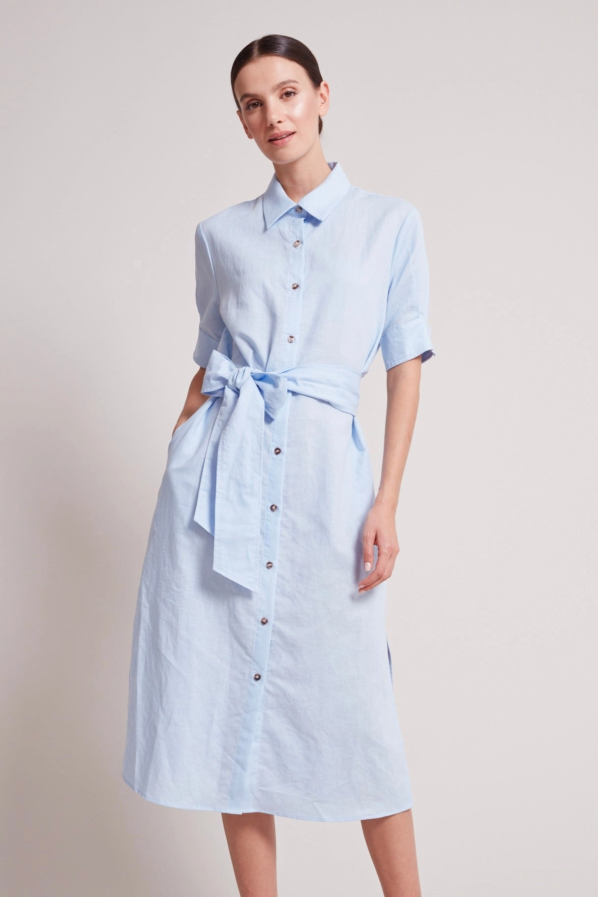 Comfortable Look Move Free Randi Long Buttoned Shirt Dress - Skyway