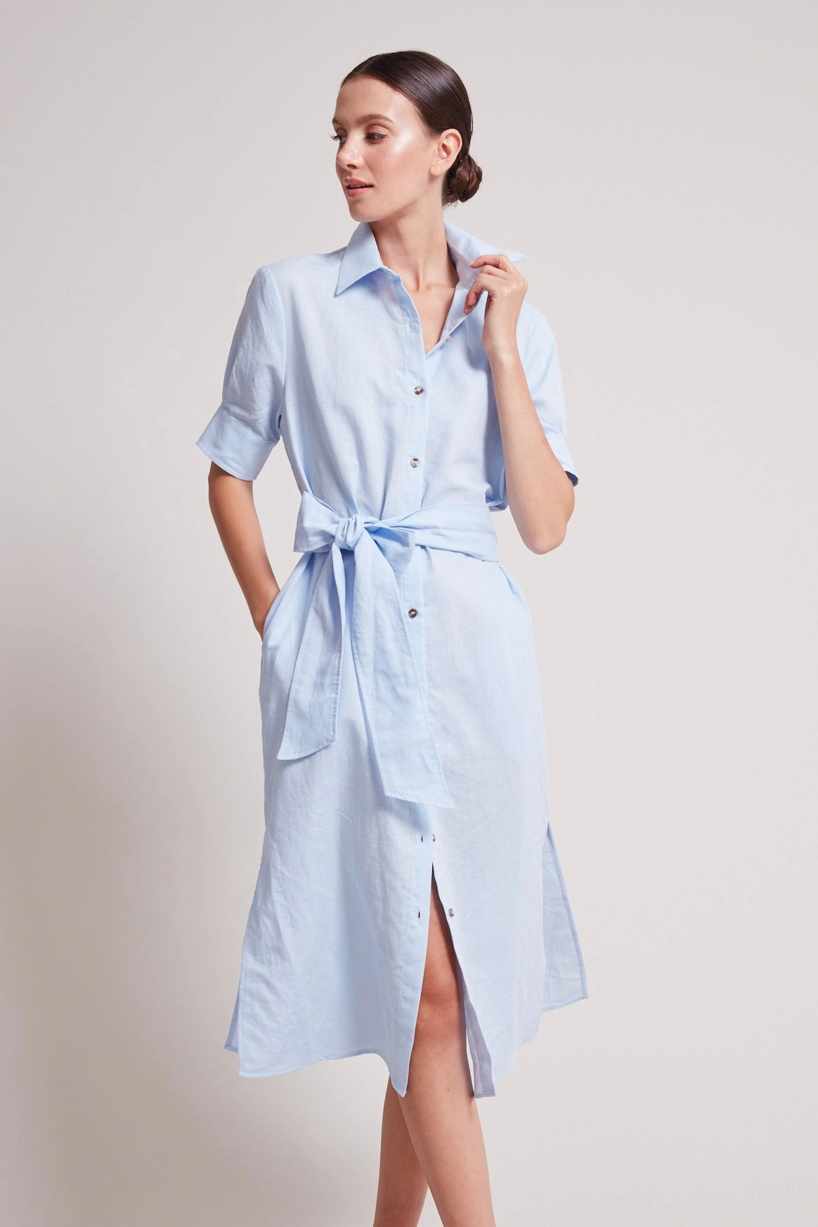 Randi Long Buttoned Shirt Dress - Skyway Fine Texture