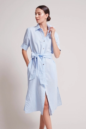 Randi Long Buttoned Shirt Dress - Skyway Fine Texture