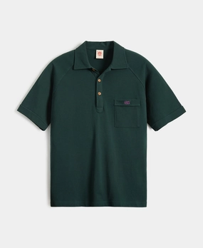 Raglan Sleeve Cotton-Piqu?? Polo Shirt - Dark Green Tailored Comfort Comfortable Look