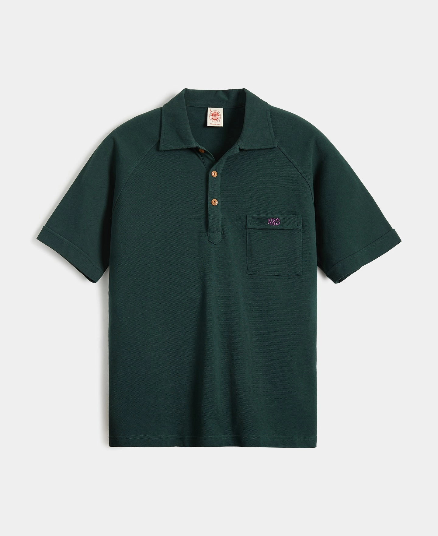Raglan Sleeve Cotton-Piqu?? Polo Shirt - Dark Green Elegant Comfort ButtonDown Collar