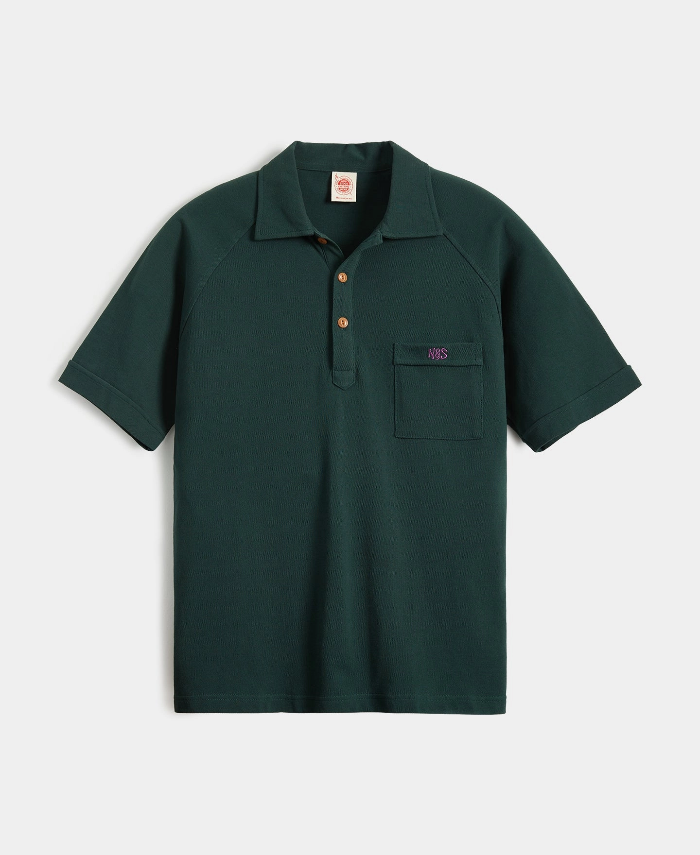 Raglan Sleeve Cotton-Piqu?? Polo Shirt - Dark Green Tailored Comfort Comfortable Look