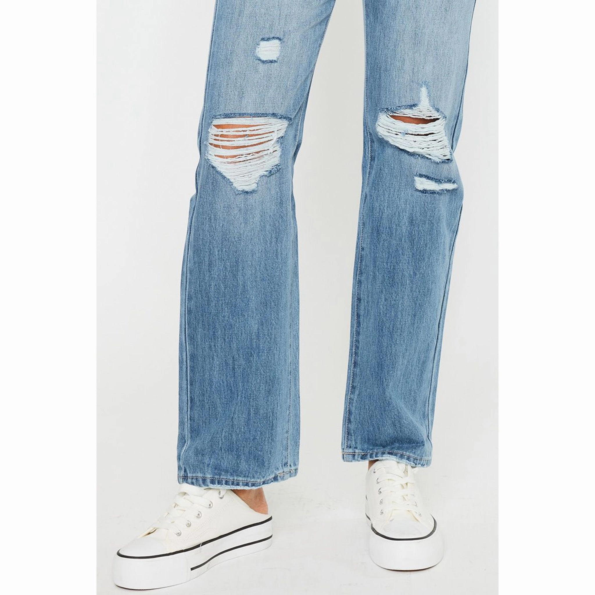 KanCan Women's Med/Distressed High Rise 90s Jeans Customizable Hem Options