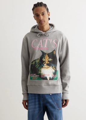 Cat Print Hoodie Elegant Knit Chill Layer