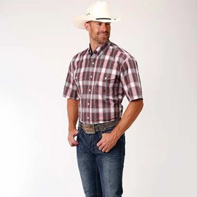 Roper Men's Red Barn Plaid Short Sleeve Shirt Casual Friday