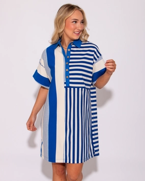 All-season The Mixed Line Mini Dress in Royal Blue