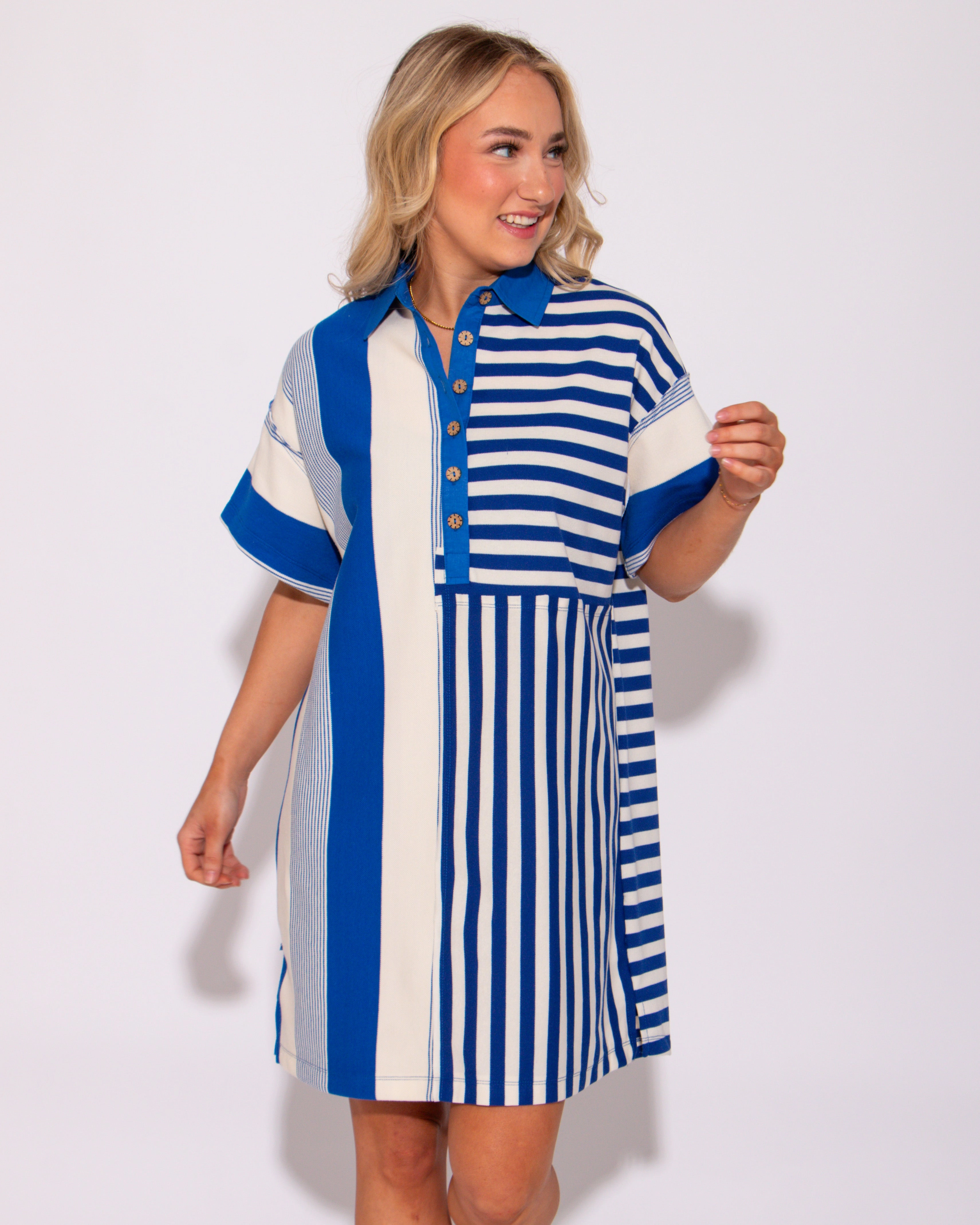 All-season The Mixed Line Mini Dress in Royal Blue