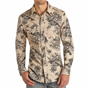 Active Lifestyle Inner Layer Rock & Roll Men's Cream & Charcoal Tropical Long Sleeve
