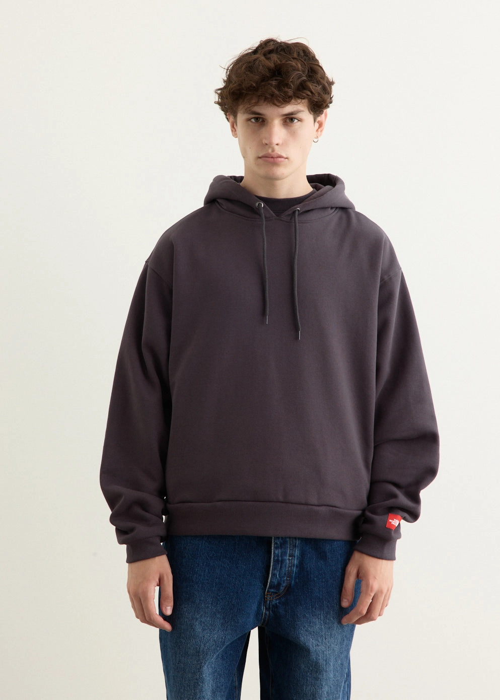 Red Box Hoodie Flexible Ribbed Trim Casual Comfort