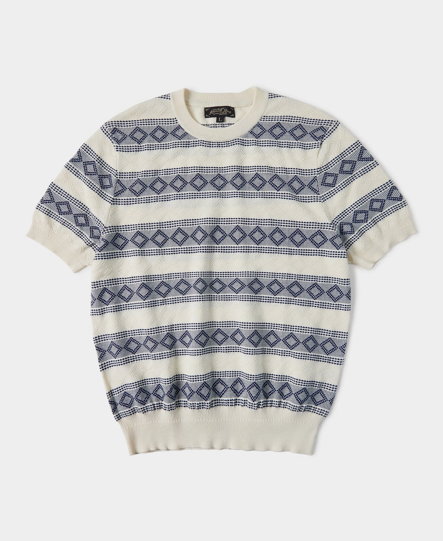 Formal Occasion Diamond Pattern Jacquard Crew Neck T-Shirt - Blue/White