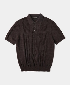 Golf Ready 1960s Jacquard Slub Cotton Polo Shirt - Coffee