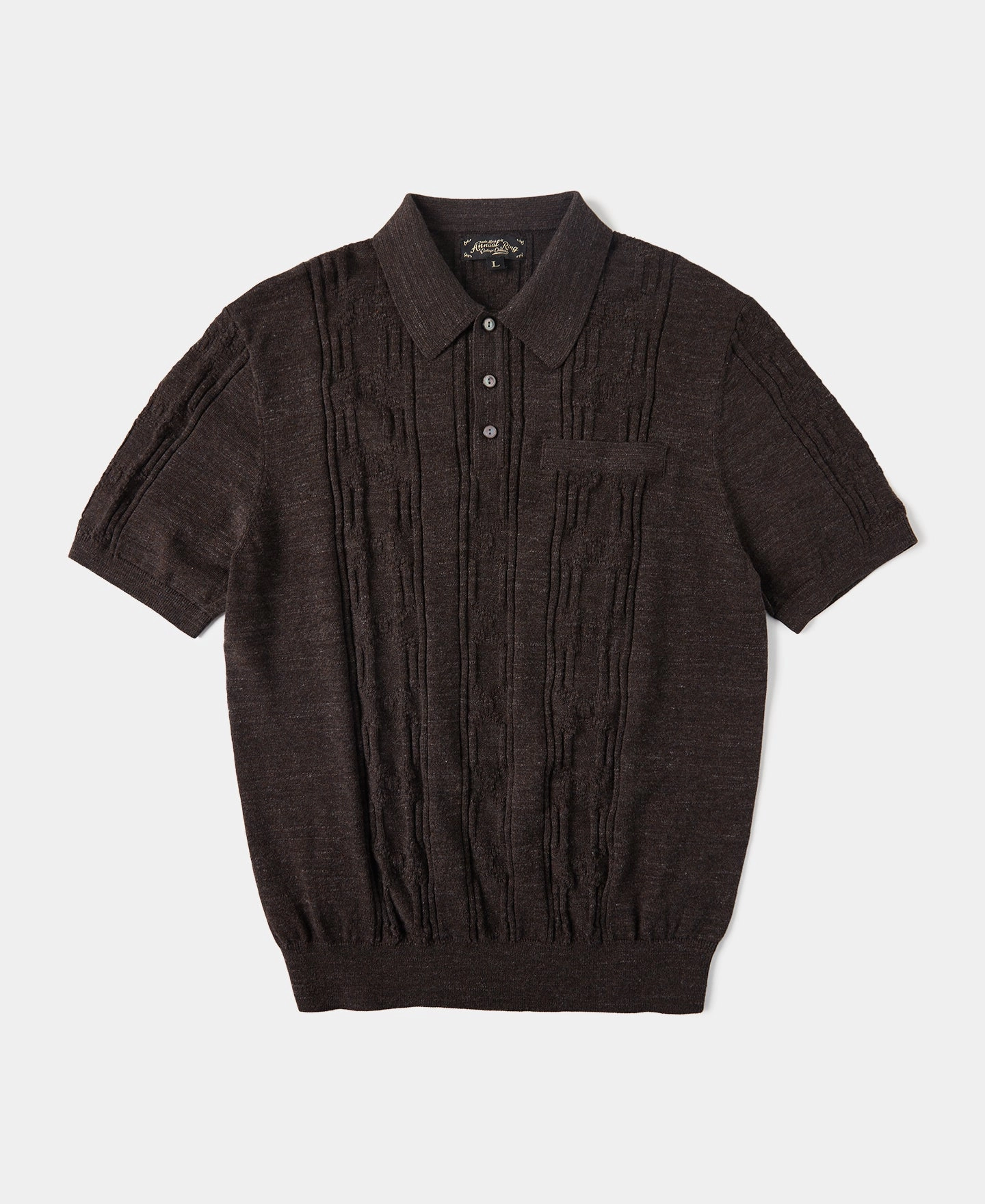 1960s Jacquard Slub Cotton Polo Shirt - Coffee SlimFit Design