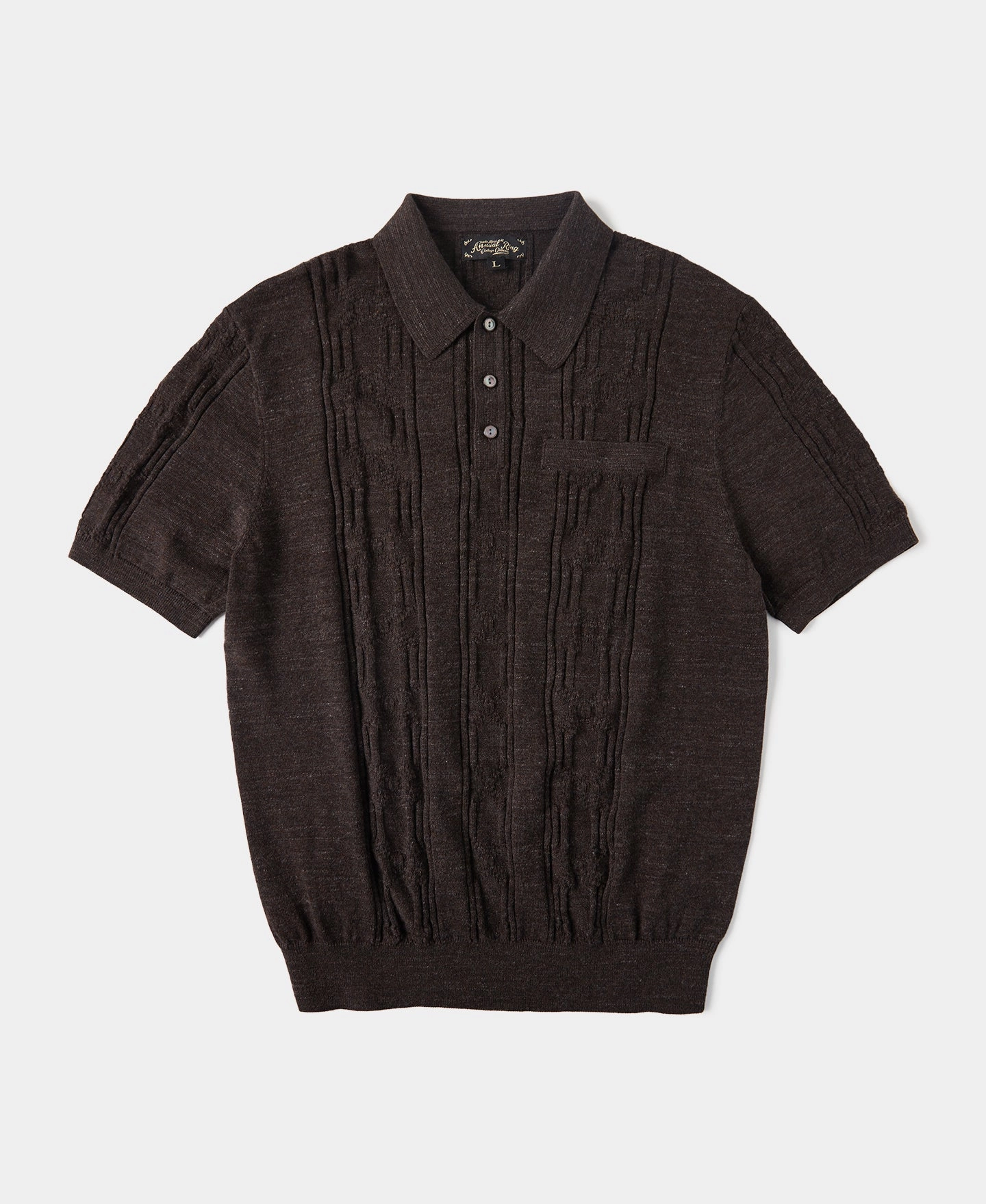 Comfy Essentials 1960s Jacquard Slub Cotton Polo Shirt - Coffee