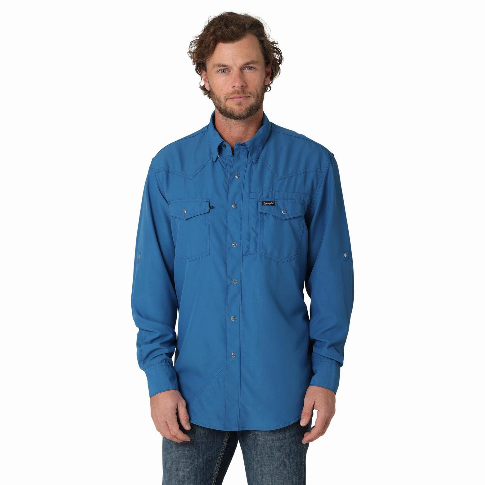 Wrangler Men's Solid High Tide Blue Shirt Camouflage Style
