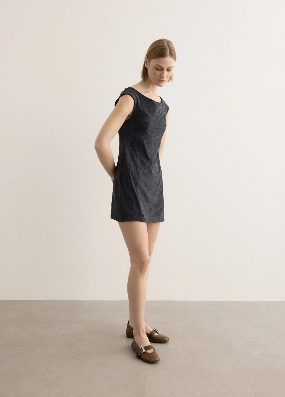 Relaxed work dress Modern Texture Velvet Tunic Mini Dress