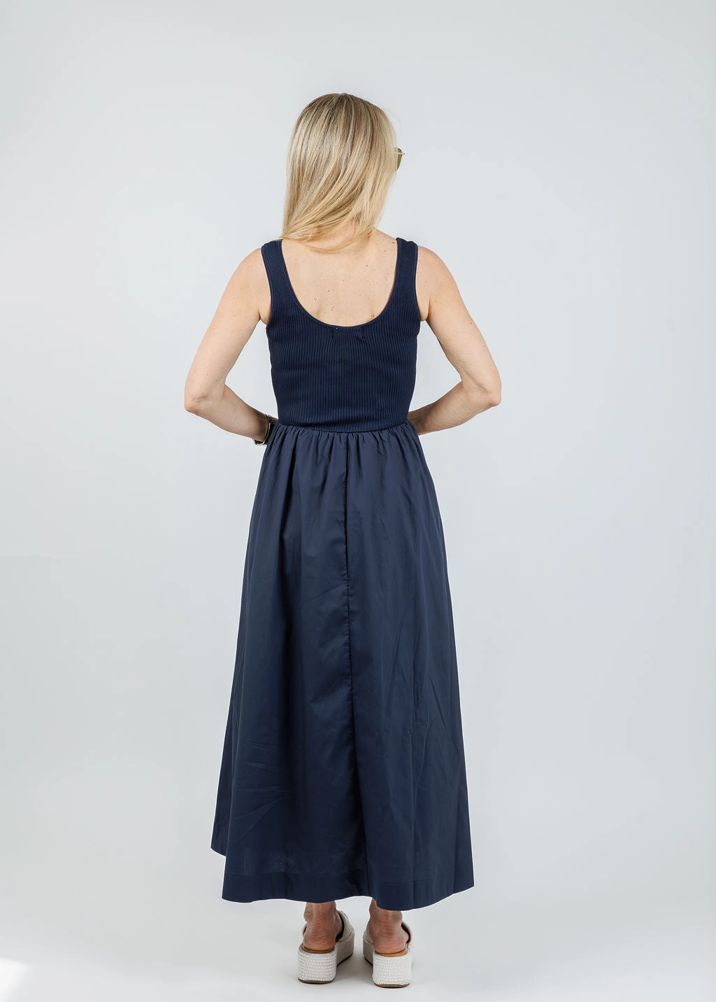 Form Fit Lilian Mixed Media Midi Dress - Navy