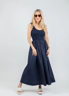 Pure Motion Lilian Mixed Media Midi Dress - Navy