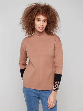 AntiStatic Treatment Wrinkle resistant fabric Charlie B. Animal Cuff Mock Neck